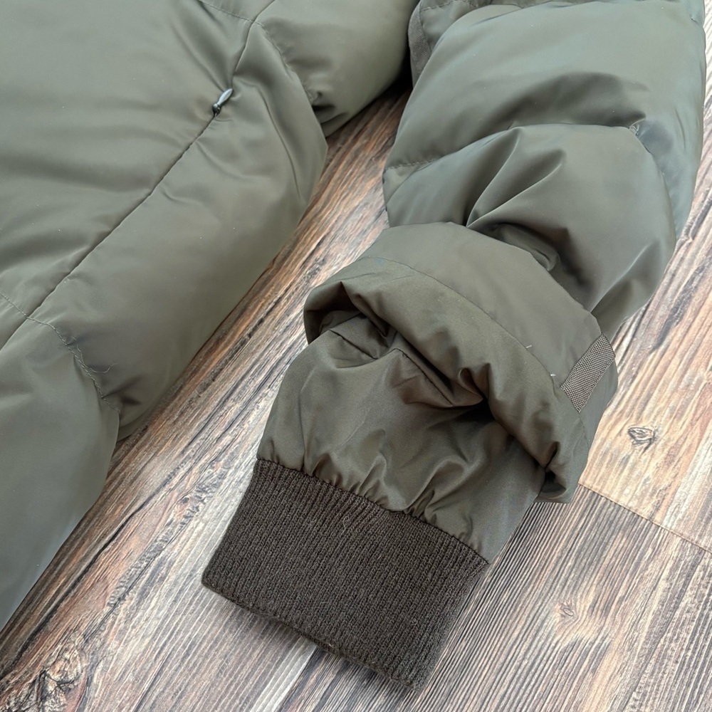 Lands’ End Hooded Quilted Down Puffer Jacket XL Olive Green 38” Long Two-Way Zip - Picture 12 of 14